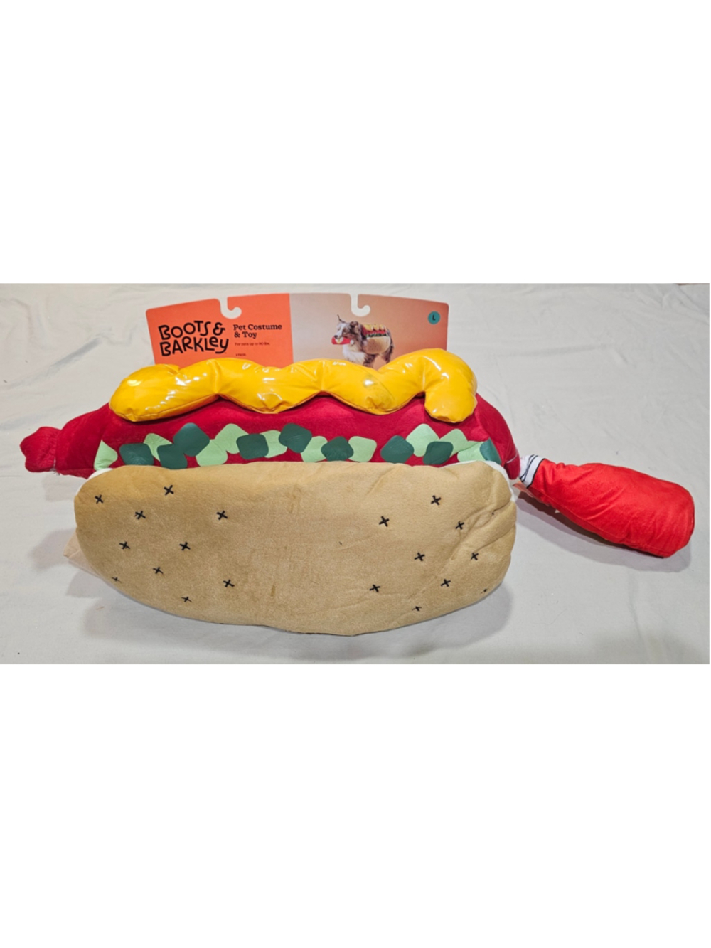 Boots & Barkley Dog Hot Dog Costume & Toy Size L Red Yellow